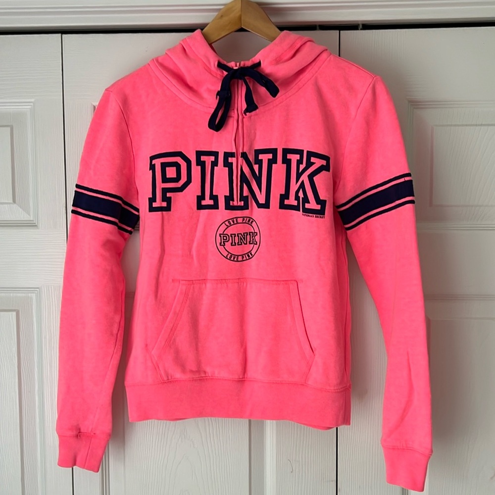 PINK Victorias Secret Half Zip Hoodie Love Size X Small Sport Stripe Junior Y2K